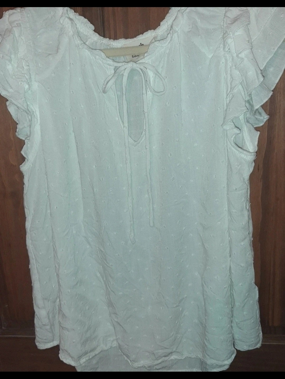 Betsey's Boutique White Swiss Dot Ruffle Sleeve Women's Top Large